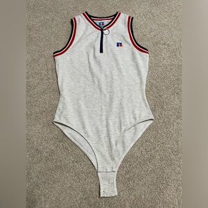 Gray Zipper Neck Russell Bodysuit